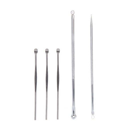 2PCS Silver Blackhead Comedone Remover Acne Blemish Pimple Extractor Skin Care Tools with 3PCS EarPick Spoon Tool Clean Ear Wax Remover Curette