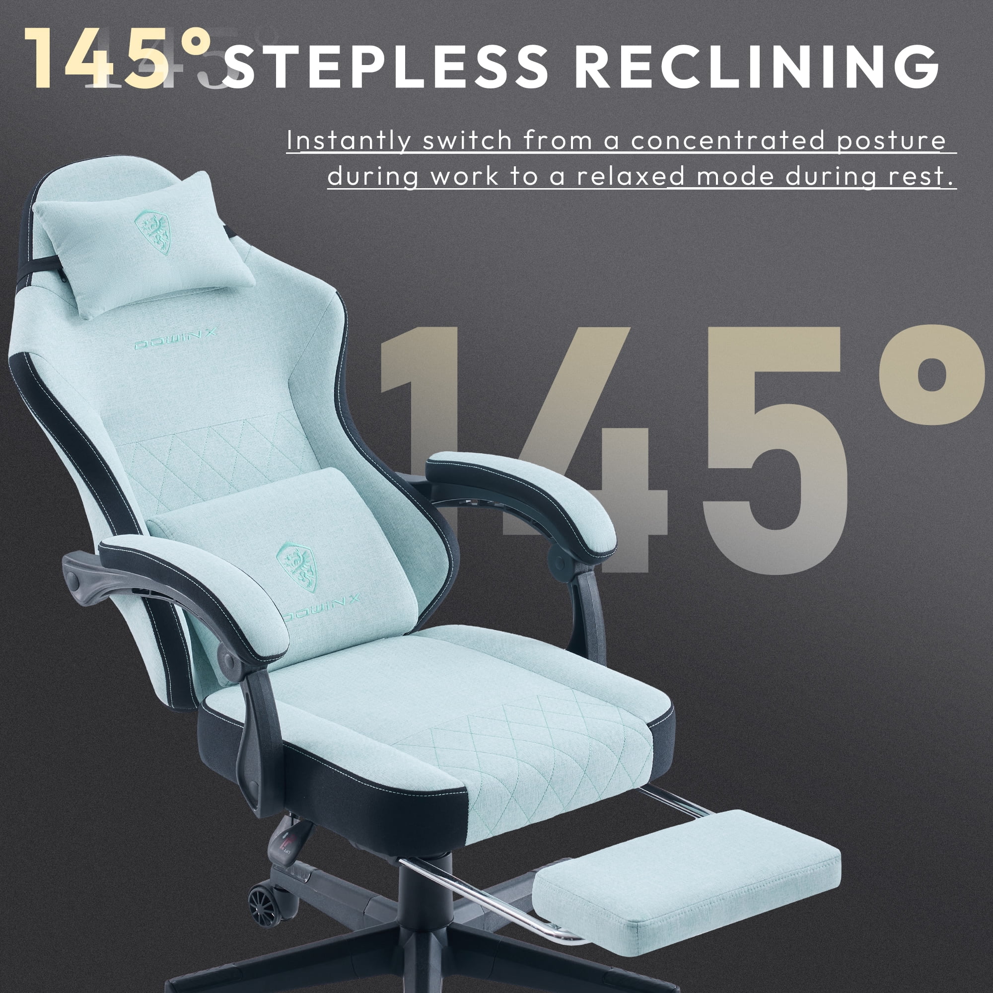Dowinx Fabric Gaming Chair with Massage Lumbar Support, High Back Ergonomic Computer Chair with Footrest for Adult, Aqua