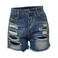 thumbnail image 4 of Yuwll Women Jean Shorts Ladies Elastic Waist Buttons Denim Shorts Jeans High Loose Bottoms Frayed Raw Hem Lounge Denim Shorts Women Athletic Shorts Plus Size Shorts, 4 of 6