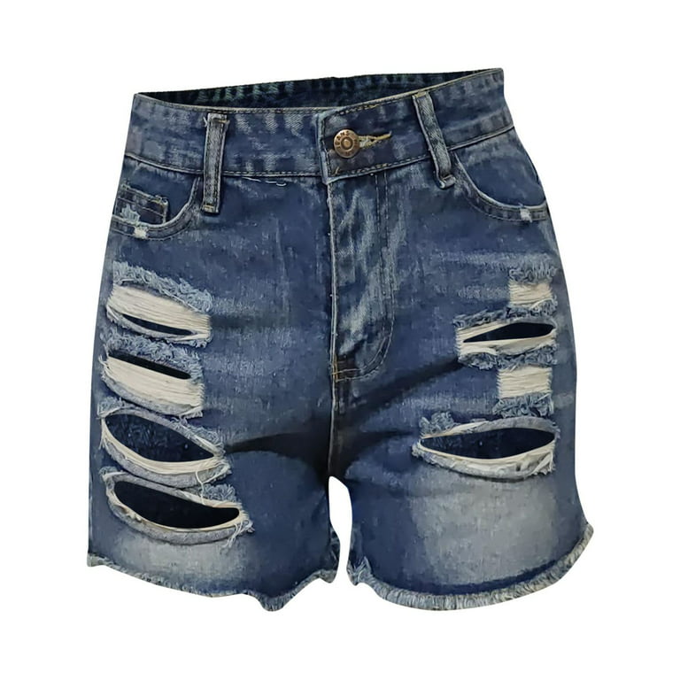Womens Denim Shorts Mid Rise Hot Short Sexy Distressed Stretch Cuffed  Rolled Hem Jeans Shorts for Women