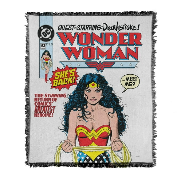 Wonder Woman Blanket, 50'x60' Comic Cover Woven Tapestry Cotton Blend Fringed Throw