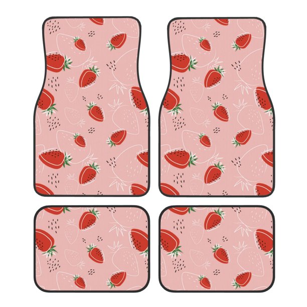 Fotbe Strawberry Juego de 4 Tapetes para Auto con Estampado – Alfombrillas de Goma Reforzada, Diseño Antideslizante, Protección para Todo el Año – Vehículos, Autos, Camionetas y SUVs