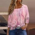 thumbnail image 2 of GXIPO Womens 3/4 Sleeve Tops Square Neck Summer Shirts Blouses Buttons Pleated Floral Print Plus Size Tunic Tops Clearance Pink 2XL, 2 of 5