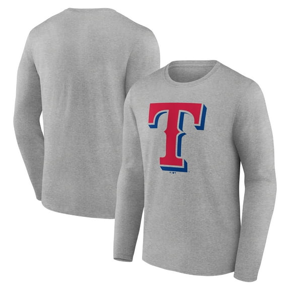 Men's Heather Gray Texas Rangers Official Team Logo Long Sleeve T-Shirt