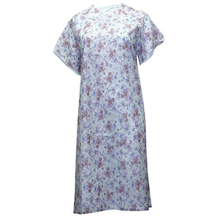 

Women s Big Size Adaptive Poly/Cotton Backwrap Gown - 3XL - Blue With Big Flowers