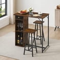 thumbnail image 1 of Bingirl Rustic Brown Bar Table and Chairs Set, Dining Table Set, 3pcs Kitchen Dining Table Set with Storage Drawer & Shelf, Pub Table and Chairs Set for Small Spaces and Apartments, 1 of 5