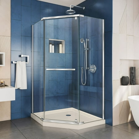 DreamLine Prism 38 in. x 74 3/4 in. Frameless Neo-Angle Pivot Shower Enclosure in Chrome with Biscuit Base (Best Shower Enclosure Kits)