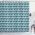 thumbnail image 1 of Flamingo Shower Curtain, Composition of Animal Silhouettes and Island Plantation, Fabric Bathroom Set with Hooks, 69W X 84L Inches Extra Long, Pale Blue Multicolor, by Ambesonne, 1 of 3