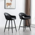 thumbnail image 2 of 27" Modern Swivel Bar Stools Set of 2, PU Upholstered Counter Height Stools with Metal Legs, Hollow Curved Backrest for Kitchen Island, Home Bar, Bistro, Black, 2 of 10