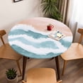 thumbnail image 5 of Teal Blue Beach Elastic Fitted Round Table Cover Ombre Abstract Waves Waterproof Outdoor Tablecloth for Holiday Party, Picnic, Patio & Dining Fits Tables Up to 55"-60", 5 of 8