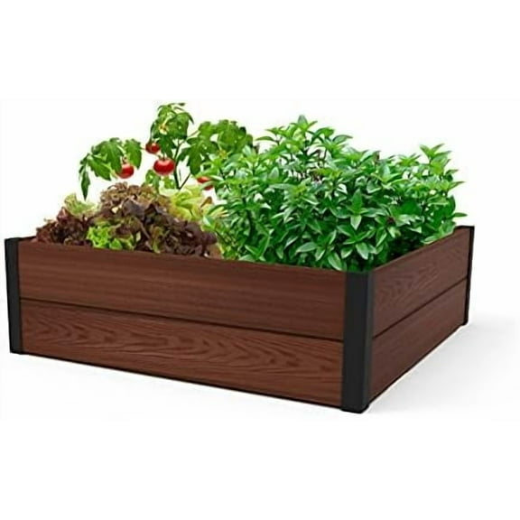 48" X 48" inches Wood Look Raised Garden Bed, Durable Outdoor Herb Garden Planter for Vegetables, Flowers, and Succulents, Brown