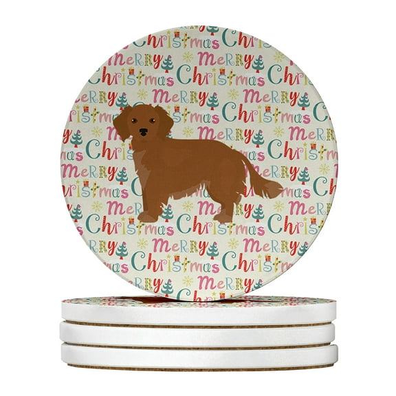 Small Greek Domestic Dog Merry Christmas Large Sandstone Coasters Pack of 4 4 in x 4 in