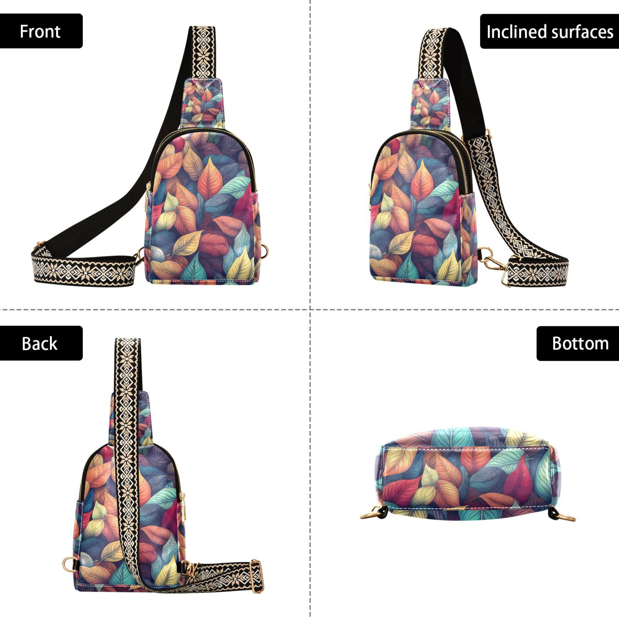 FORMRS Womens Crossbody Sling Bag Travel Daypack Shoulder Chest Backpack, Blue Vibrant Leaves Pattern