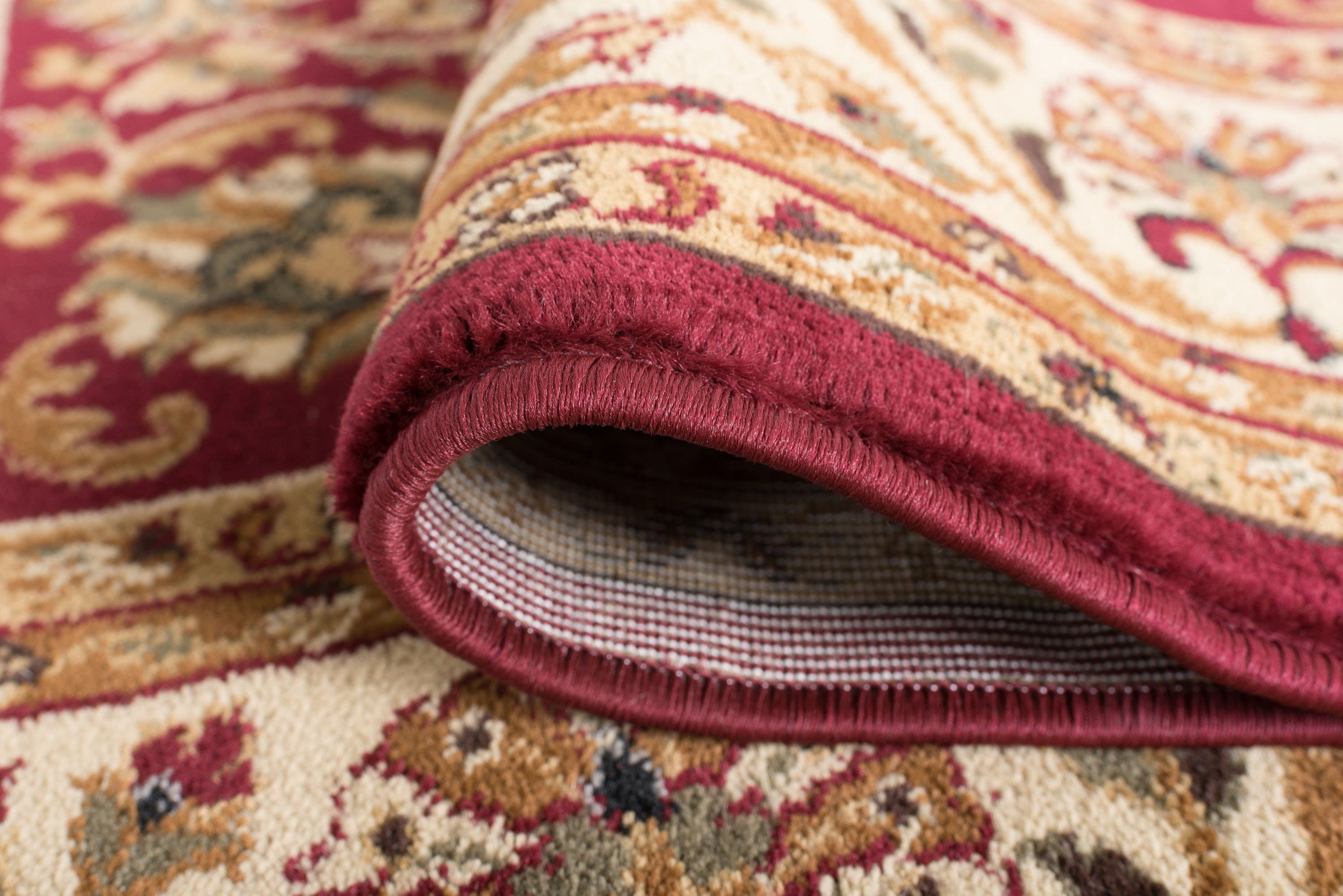 Sensation Traditional 2' x 7' Red and Beige Polypropylene Indoor Area Rug