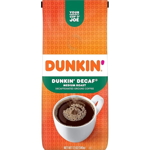 (1 pack) Dunkin' Original Blend Medium Roast Decaf Ground Coffee, 12 Ounce