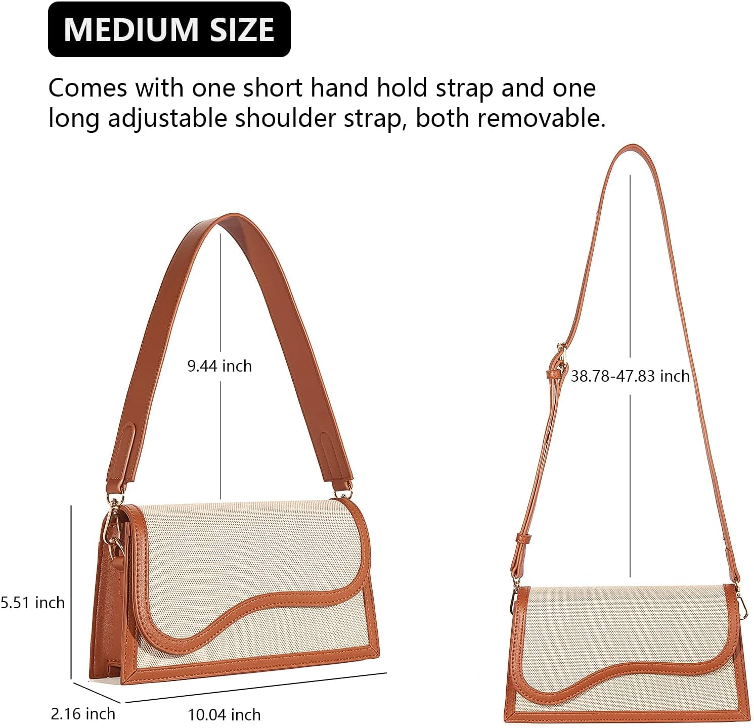 Shoulder Bag for Women, Vegan Leather Women's Shoulder Purses Handbags with 2 Removable Strap Crossbody Bag Purses