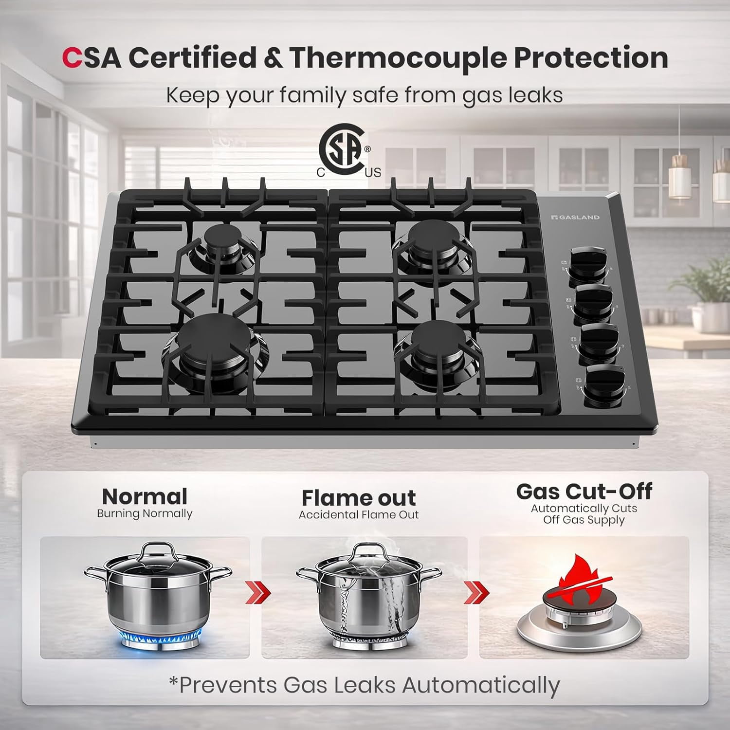 Gasland Chef 30 in. NG/LPG Convertible Gas Cooktop in Porcelain Enamel with 4 Burners