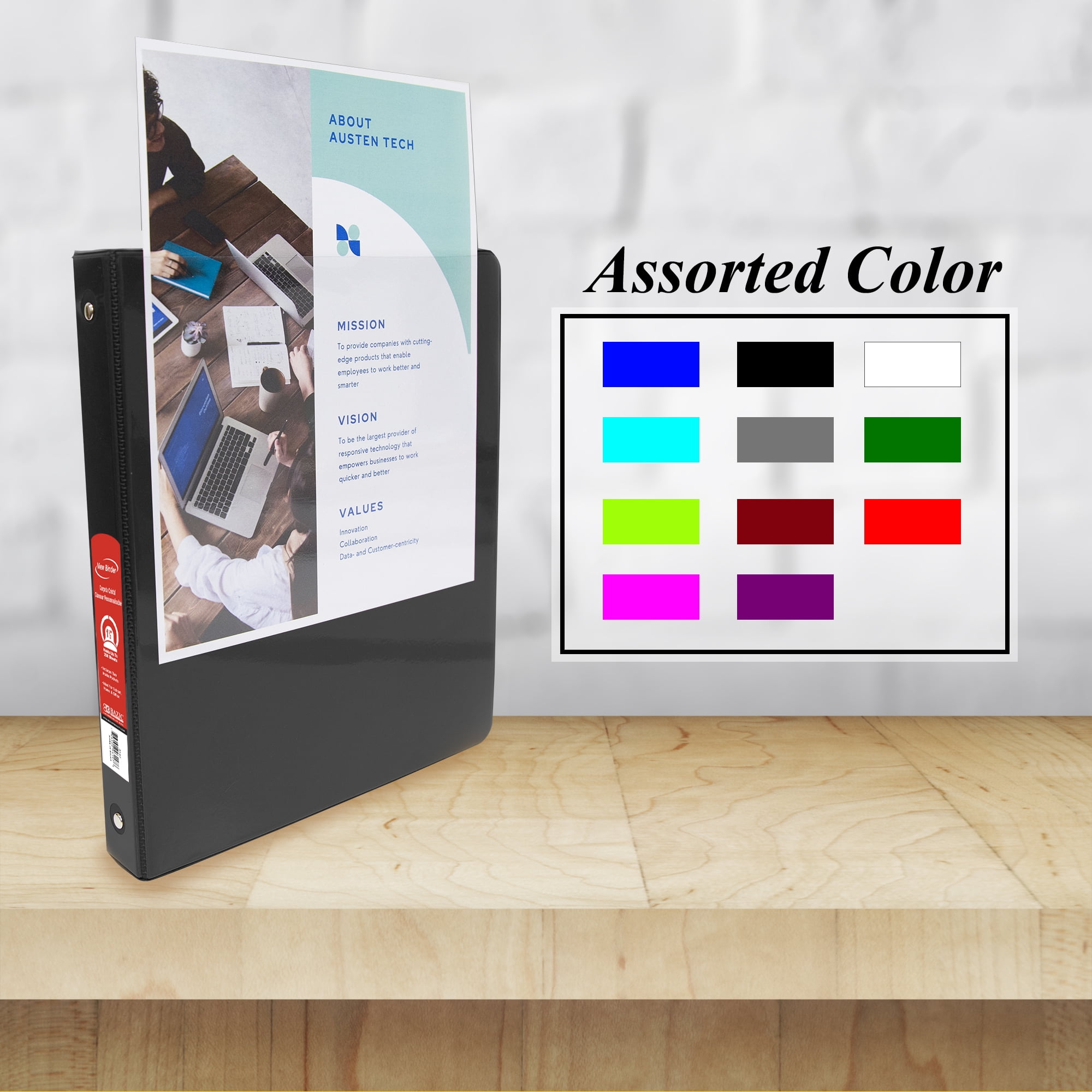 BAZIC 3 Ring Binder 1.5" Economy View Binders Black, Hold 280 Sheets, 2-Count