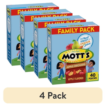 (4 pack) Mott's Fruit Flavored Snacks, Apple Orchard, Gluten Free Snack, Family Pack, 40 Ct, 32 oz
