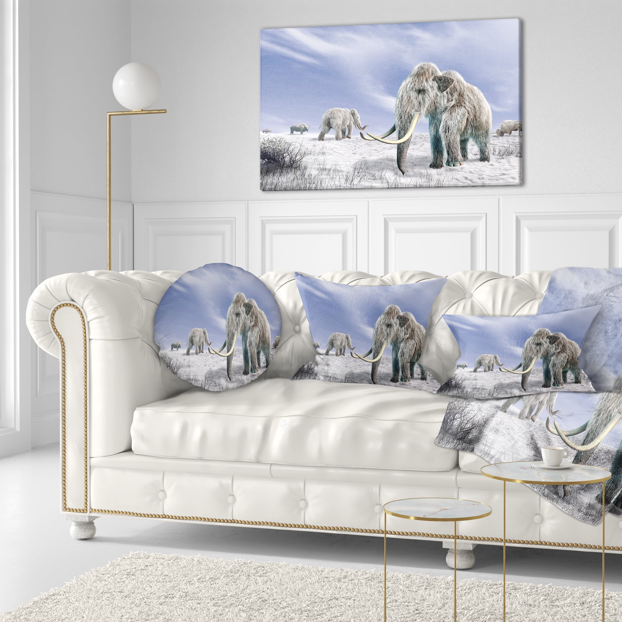 Designart Mammoth Elephants in Field - Landscape Photography Throw Pillow - 12x20