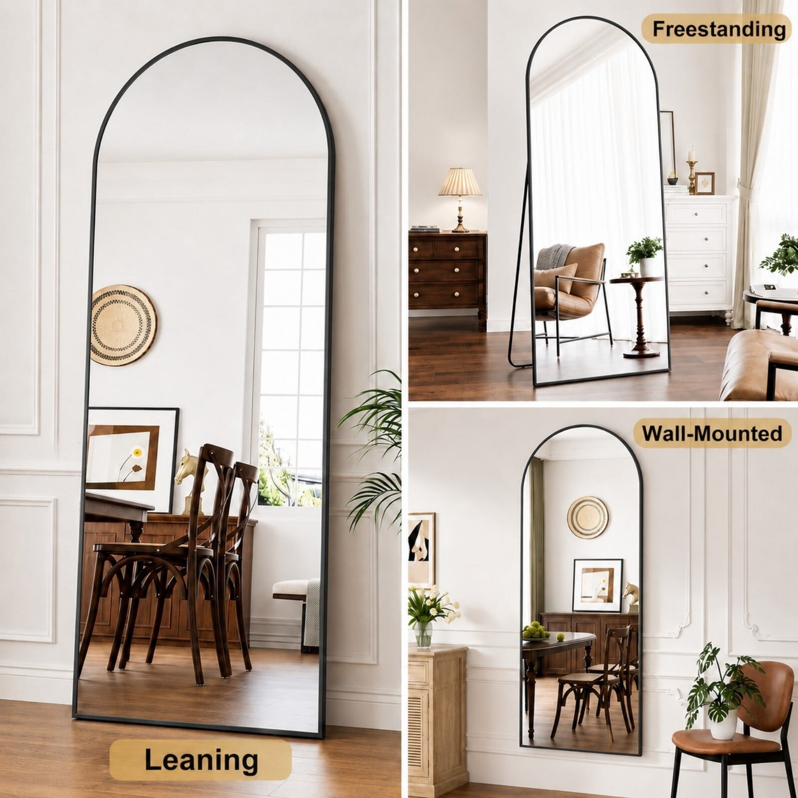 Mirrasia 71.3" x 26" Arched Full Length Mirror Floor Mirror with Stand，Black