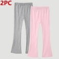 thumbnail image 2 of 2 Pack Kids Yoga Pants Cotton Elastic Waist Solid Color Flared Trousers Casual Comfy Stretch Sporty Wear (12 Years, Gray,Pink), 2 of 7