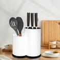 thumbnail image 6 of Knife Holder Kitchen 2-in-1 Universal Block without Knives Silverware Storage Stand with Drain Hole,for Countertop and Cabinet Drawer,White, 6 of 6