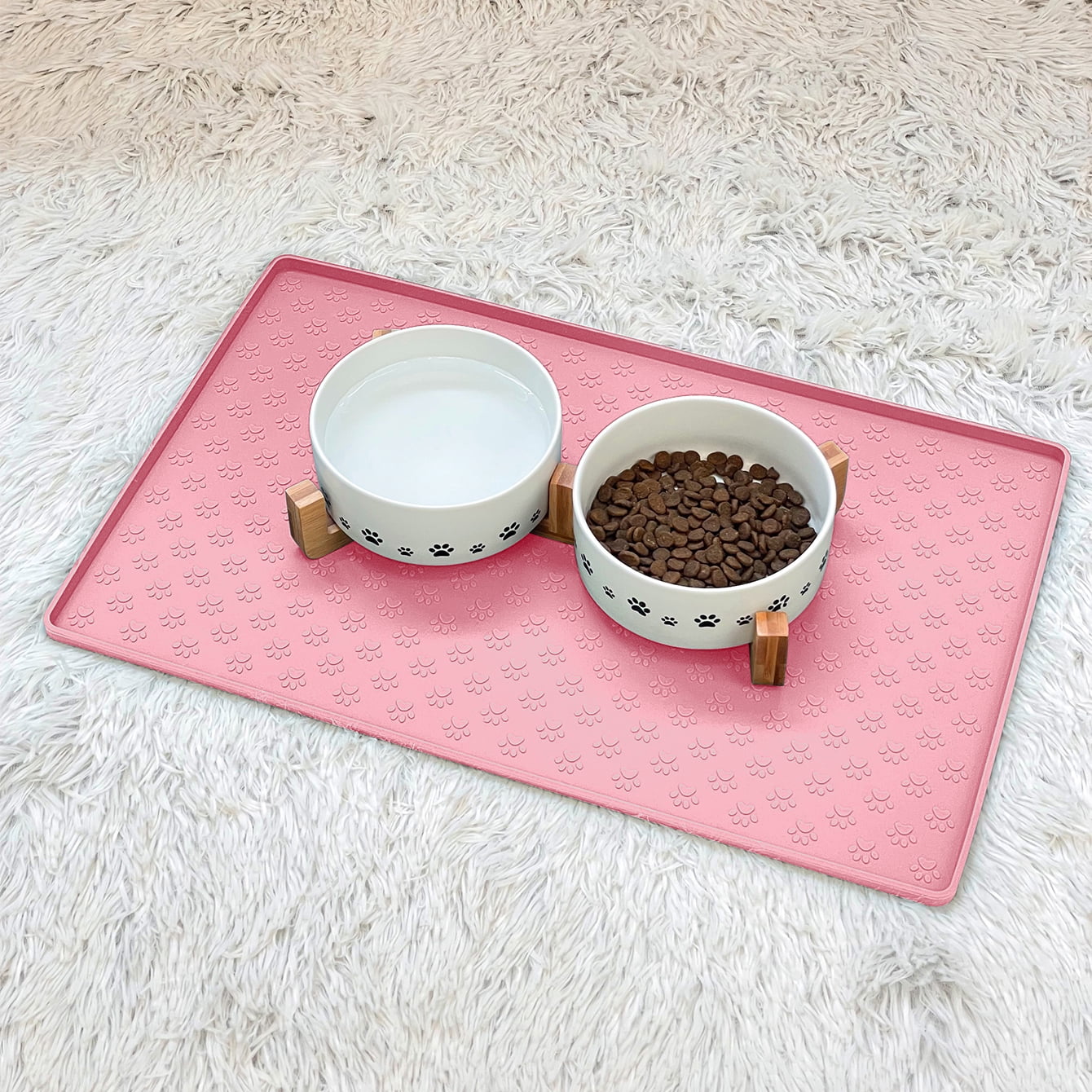  Stiio - Pet Feeding Mat, Rubber Backed Cat Food Mat for Floor  Non-Slip Waterproof Dog Water Bowl Tray, Easy to Clean Pet Placemat, Pink  17x28 inches : Pet Supplies