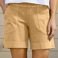 thumbnail image 2 of BLVB Women Cotton Linen Shorts Summer Casual Plain Shorts High Waisted Dressy Wide Leg Shorts with Pockets, 2 of 5