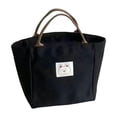thumbnail image 2 of Bolso de lona para mujer, bolso de mano con asa superior abierta, bolso de cubo informal de moda, bolso de lona para desplazamientos, escuela y estudi Negro, 2 of 9