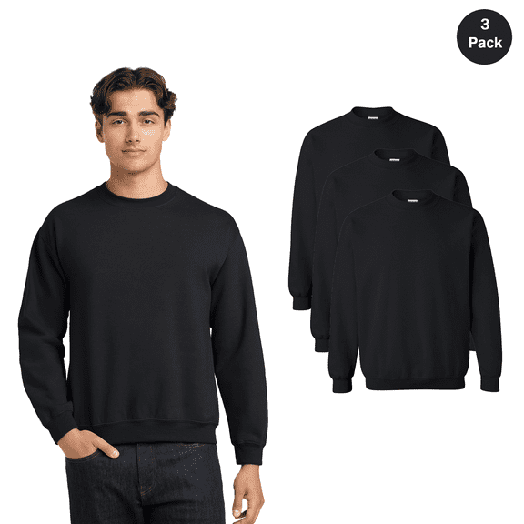 Gildan Adult’s Heavy Blend Crewneck Sweatshirt, Long Sleeve Classic Fit Black Tee, 3 Pack, Size S