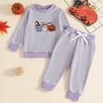 thumbnail image 2 of Staki Toddler Halloween Clothes Girl 2 Piece Girls Printed Outfit with Long Sleeve Top Kid and Toddler Clothes Set(Light Purple,6-12 Months), 2 of 9