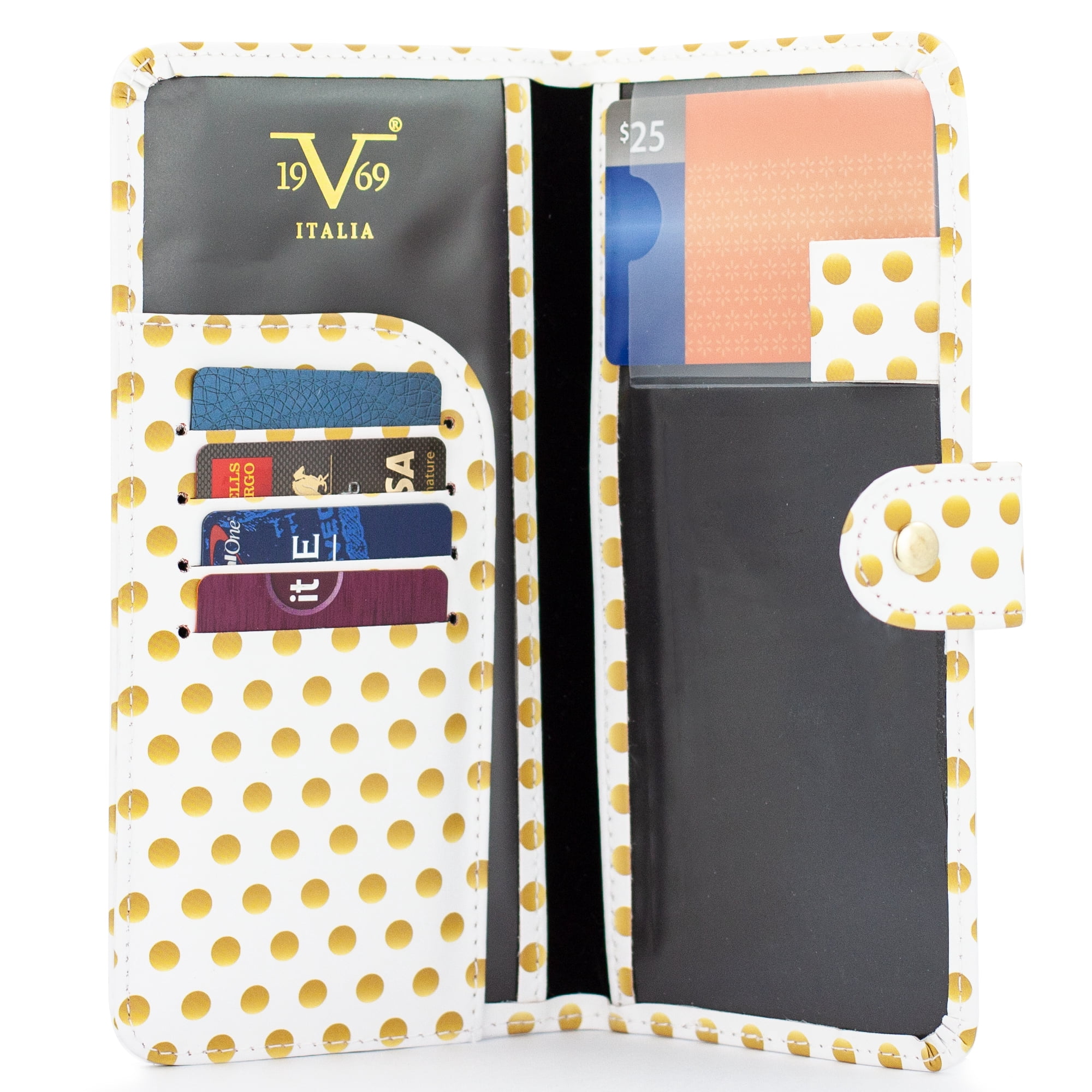 RFID Passport Cover - Sturdy, Slim and Made from PU Leather (Golden Polka)