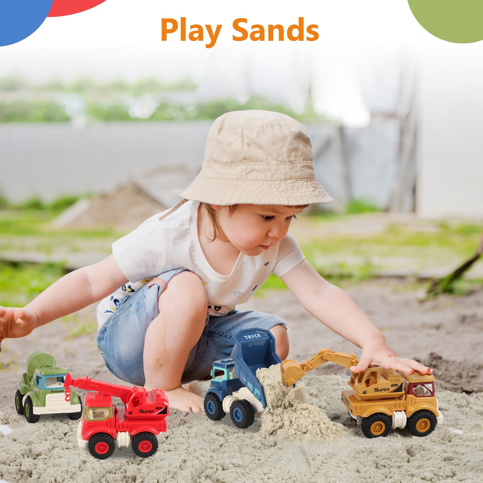 NexTone Construction Toys for 2 3 4 5 Years Old Boys Girls Kids Toddlers, Sandbox Excavator Toy Construction Truck Toys Vehicles Dump Crane Cement Mixer Truck, Christmas Birthday Gifts