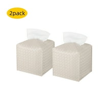 2pack Tissue Box Cover PU Leather Tissue Holder Square Facial Tissue Case Facial Paper Organizer Dispenser for Bathroom, Vanity Countertop, Tabletop, Car, Beige