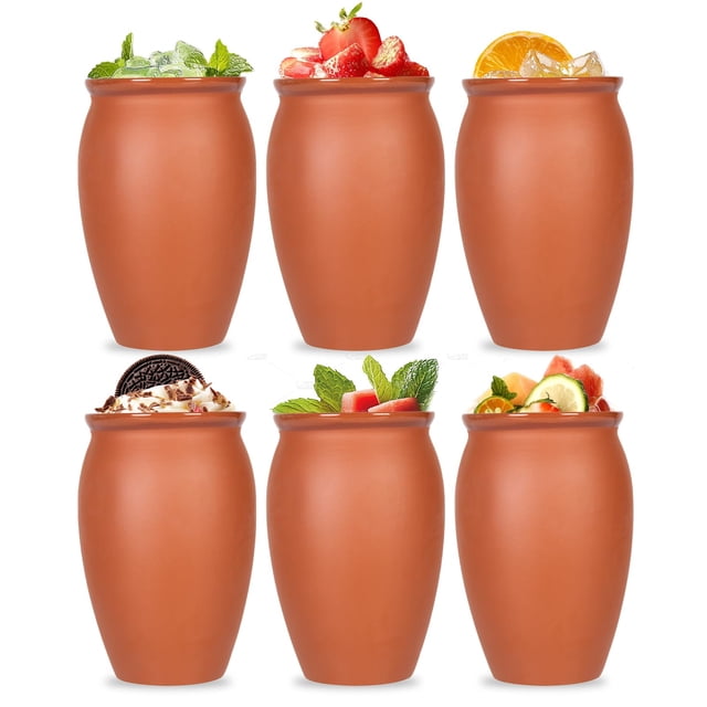 Copas FirstGift Cantaritos de Barro Mexicanos, 350 ml, paquete de 6