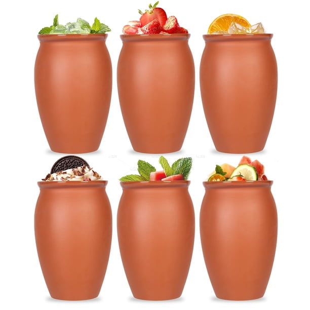 Copas FirstGift Cantaritos de Barro Mexicanos, 350 ml, paquete de 6