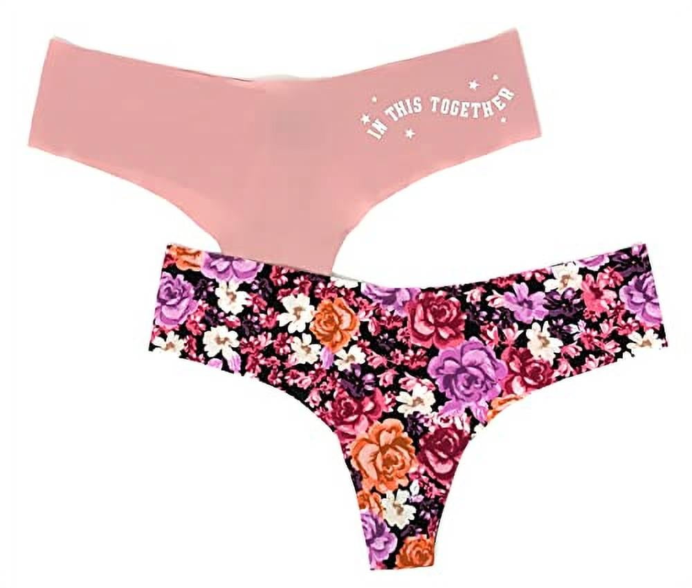 Victoria's Secret Pink No-Show Thong Panty, Pink Together/Red Floral, Small  