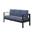thumbnail image 3 of KIOOTTO 73" All-Weather Aluminum Patio Sofa, 3-Seat Outdoor Couch with Blue Cushions & Black Frame, Large Sectional for Garden, Poolside or Deck, 3 of 7