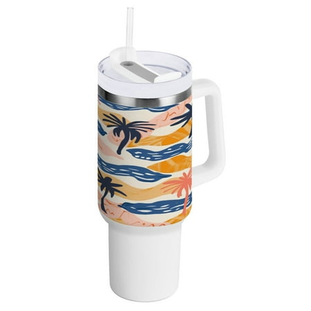 

40 Oz Car Handle Water Bottle 10.8x3.85 Inch Handle And Straw Travel Water Bottle Reusable Stainless Steel Water Bottle The Black Coconut Tree