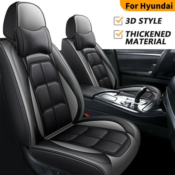 For Hyundai Kona Veracruz Car Seat Covers,5-Seat PU Leather Cushion Protector,Full Set Front Back Seat Cover with 2 Pillows for Hyundai Sonata loniq Black&Gray