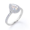 thumbnail image 4 of JeenMata Double Halo 1.75 Carat Pear Shape Genuine Moonstone and Moissanite Pave Accented Engagement Ring in 18K White Gold Plating over Silver, 4 of 6