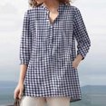 thumbnail image 2 of cfhntfmh 3/4 Length Sleeve Shirts for Women Fashion V Neck Collared Buttons up Blouses Summer Casual Loose Plaid Tunic Tops, 2 of 6
