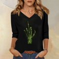 thumbnail image 2 of WTOBBY Women's Vintage Halloween Print V-Neck 3/4 Sleeve Casual Top Loose Fit Blouse Tee for Fall Festivities and Daily Fashion Wear,Green M, 2 of 7