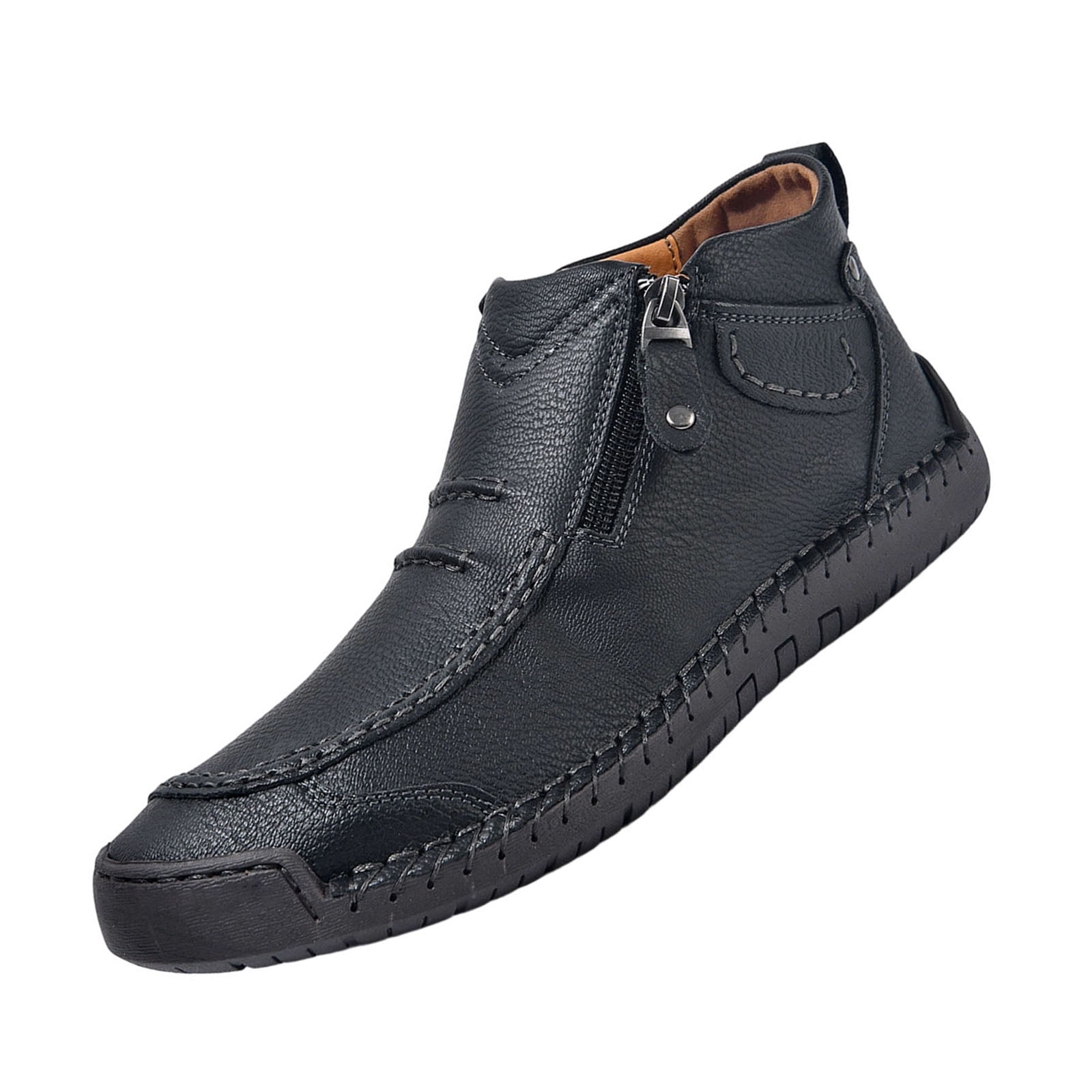HTHLVMD Side Zipper Boots for Men, Men’S Slip-On Orthopedic Leather Boots,Men’S Handmade Premium Leather Slip-On Driving Boots,Men Side Zipper Orthopedic Shoes for Driving Hiking, Black 11.5