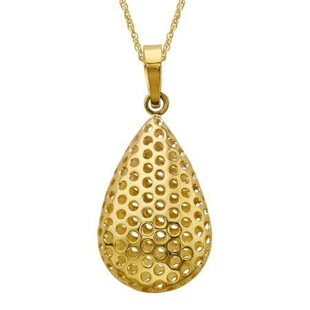 Puffed Mesh Teardrop Pendant Necklace in 14kt Gold-Plated Sterling Silver