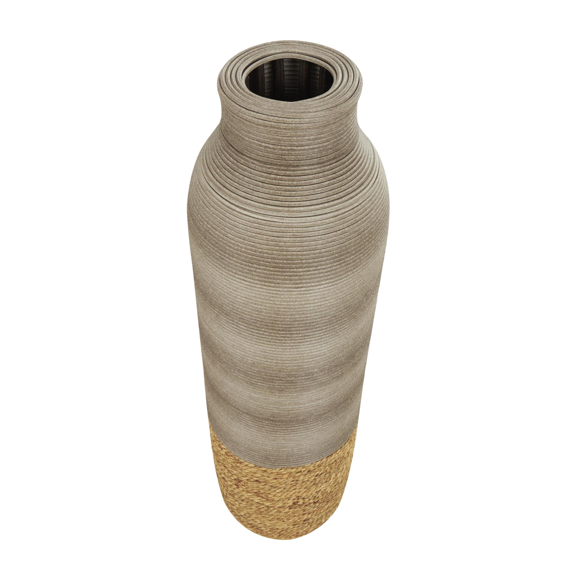 DecMode 32" Handmade Ribbed Brown Seagrass Vase with Coiled Seagrass Base