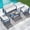 Blue Frame / Khaki Cushion, variant on KINGYES 4 Pieces Outdoor Furniture Set, HDPE All Weather Use Conversation Couch Sets,2 Armchairs & 1 Loveseat & 1 Coffee Table for Patio Backyard, Blue Frame with Khaki Cushions