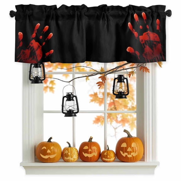 Kitchen Cafe Valance Curtain for Small Windows,Halloween Palm Print Rod Pocket Short Valances,42x18in