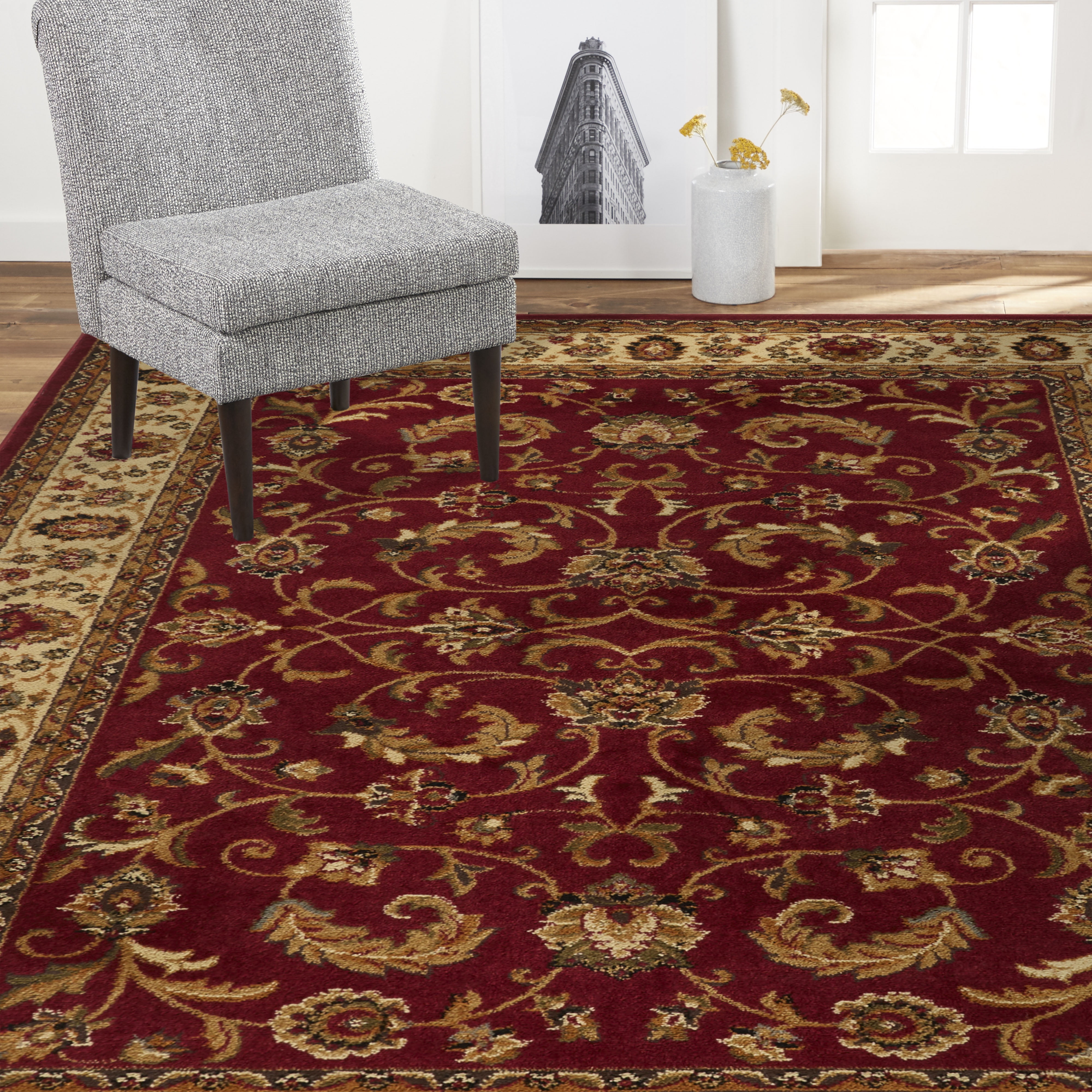Home Dynamix Royalty Elati Damask Area Rug, Red/Ivory, 5'2"x7'2